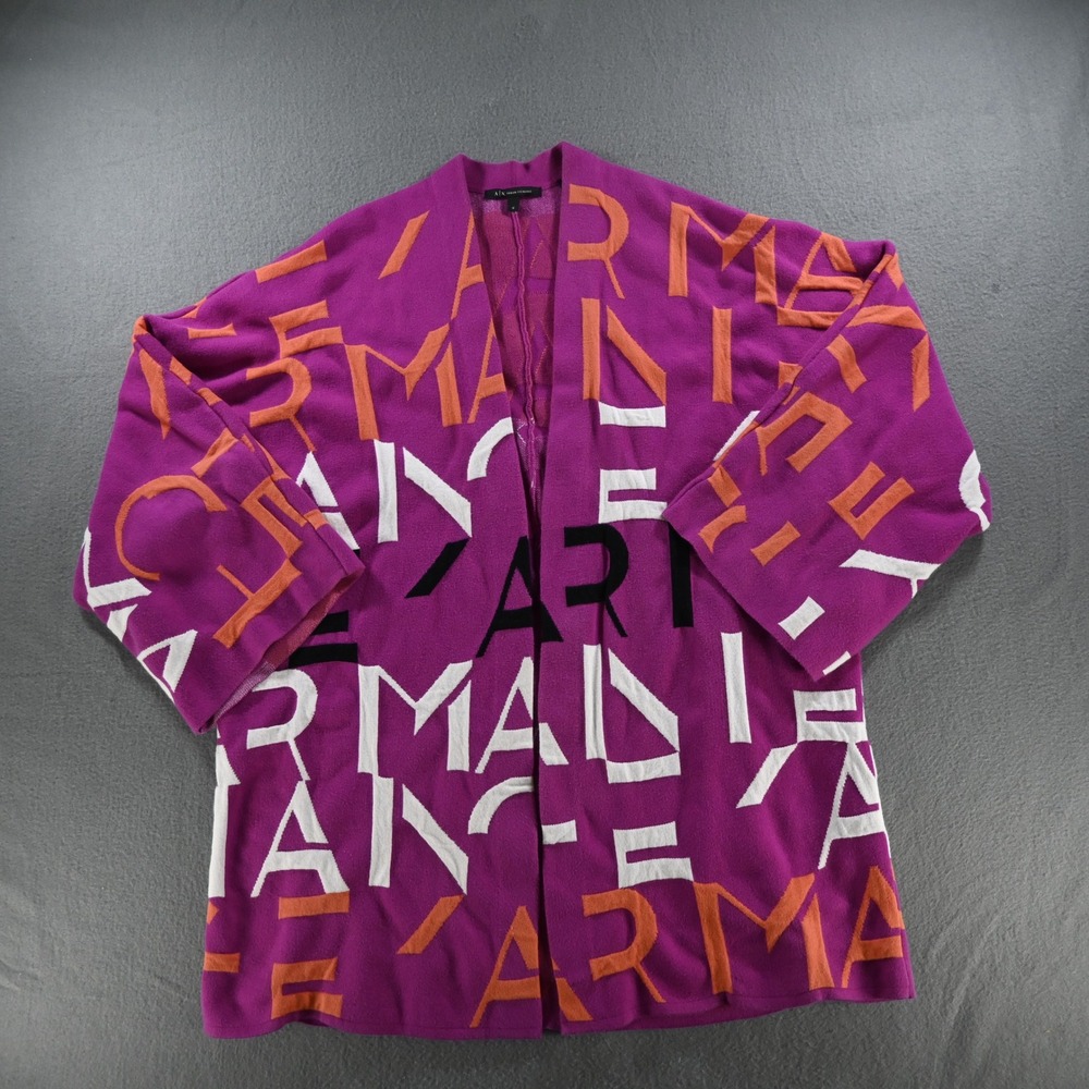 Armani Exchange Womens Logo Graphic Open Front Cardigan Size M Purple Knit